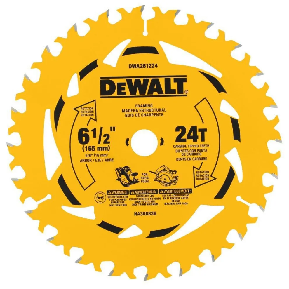 DeWalt 6-1/2" 24T Circular Saw Blade DWA261224