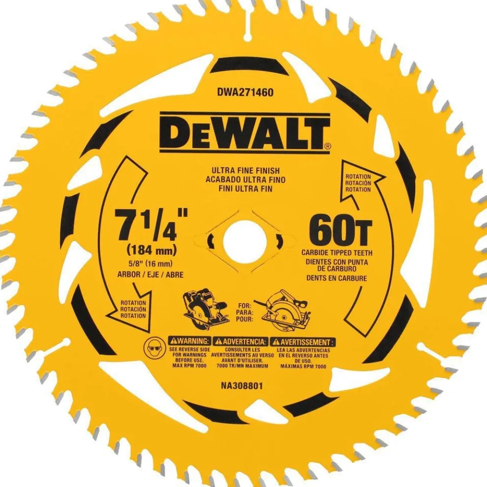 DeWalt 7-1/4" 60T Circular Saw Blade with 5/8 Inch Arbor DWA271460