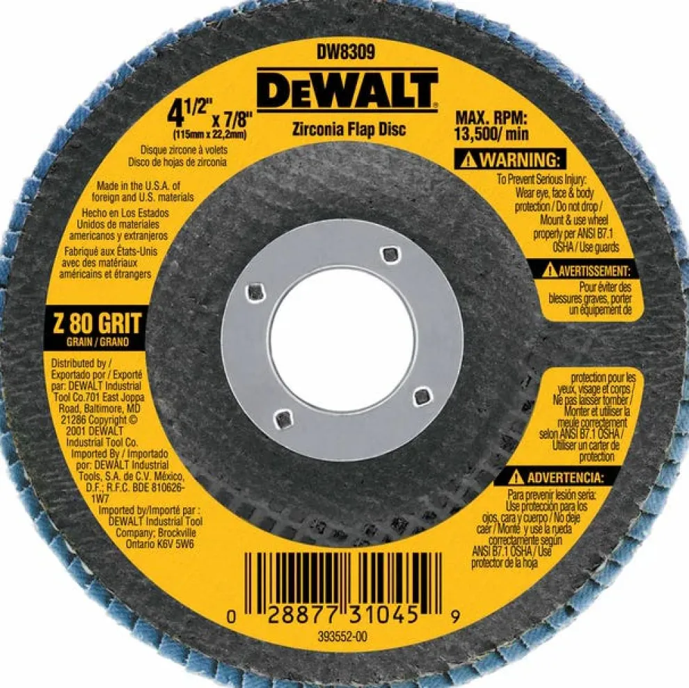 DeWalt 4-1/2" X 7/8" Flap Disc Zirconia 80-Grit DW8309