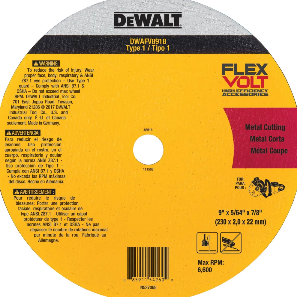 DeWalt 9" x 5/64" x 7/8" T1 FLEXVOLT Cutoff Wheel DWAFV8918