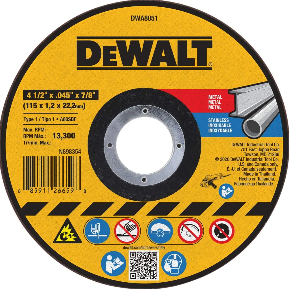 DeWalt 4-1/2" x .045" x 7/8" Cut-Off Wheel General Purpose Metal DWA8051