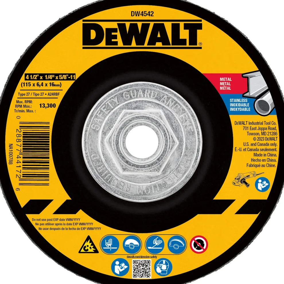 DeWalt 4-1/2" x 1/4" x 5/8"-11 Grinding Wheel Metal General Purpose DW4542