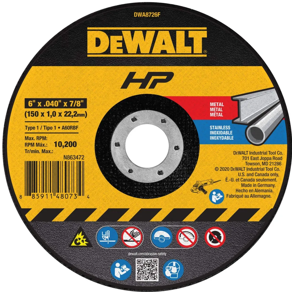 DeWalt 6" x 0.45" x 7/8" Metal and Stainless Cutting DWA8726F