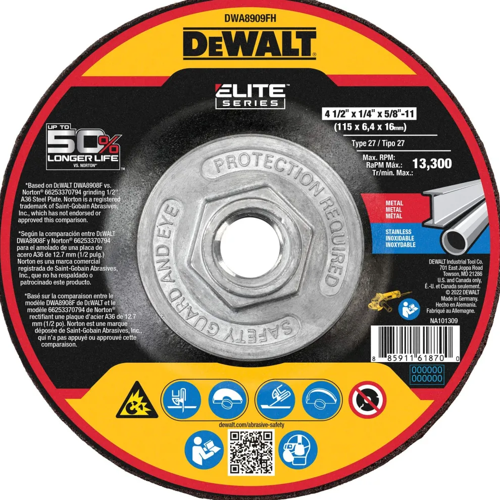 DeWalt ELITE 4-1/2" X 1/4" X 5/8-11 Ceramic Grinding Wheel DWA8909FH