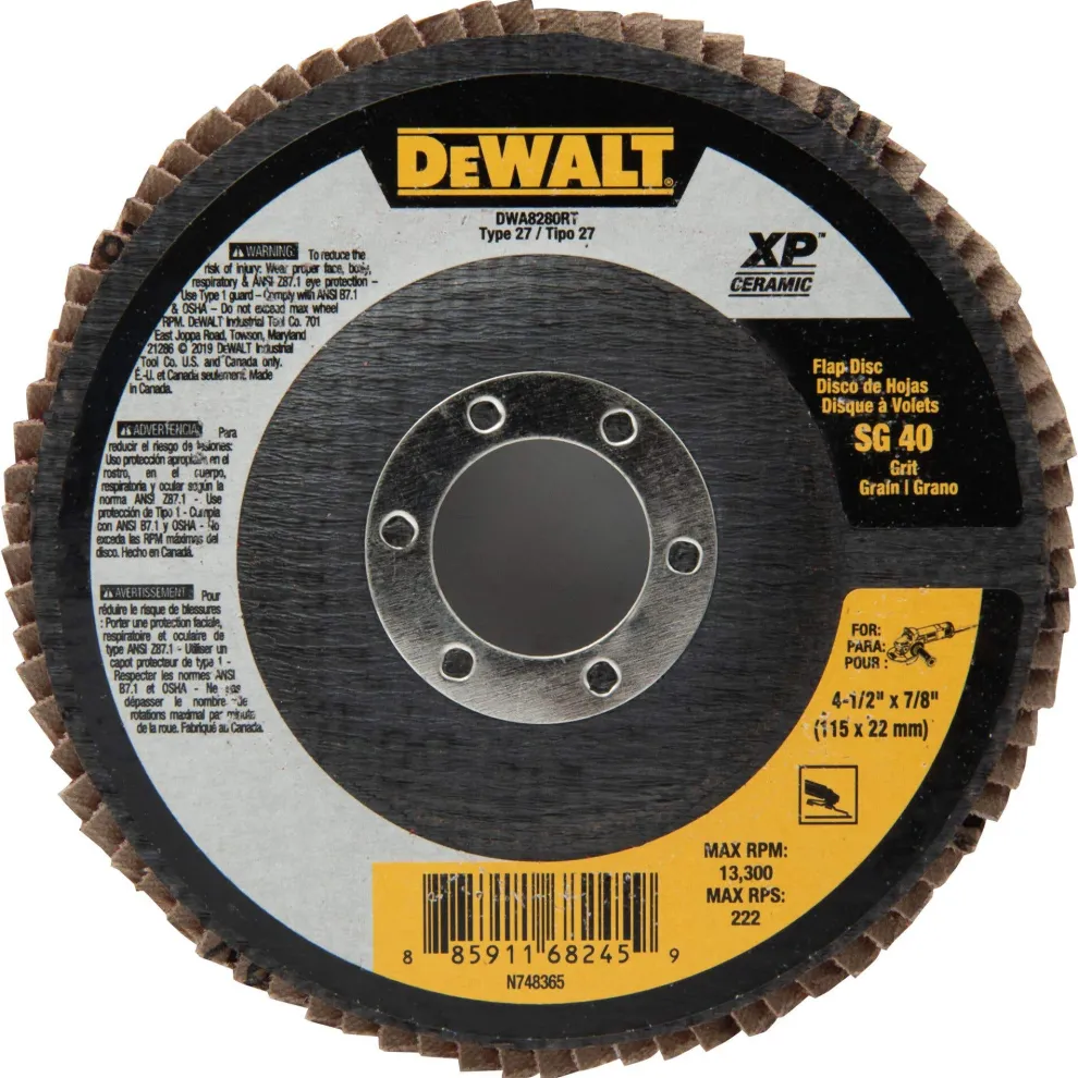 DeWalt XP 4-1/2" X 7/8" Flap Disc T27 Ceramic Jumbo 40 Grit DWA8280RT