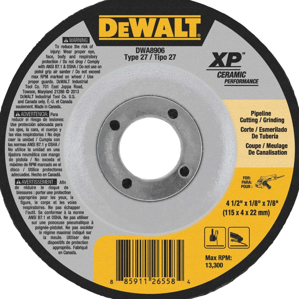DeWalt XP 4-1/2" X 1/8" X 7/8" Grinding & Cutting Extended Performance Ceramic DWA8906