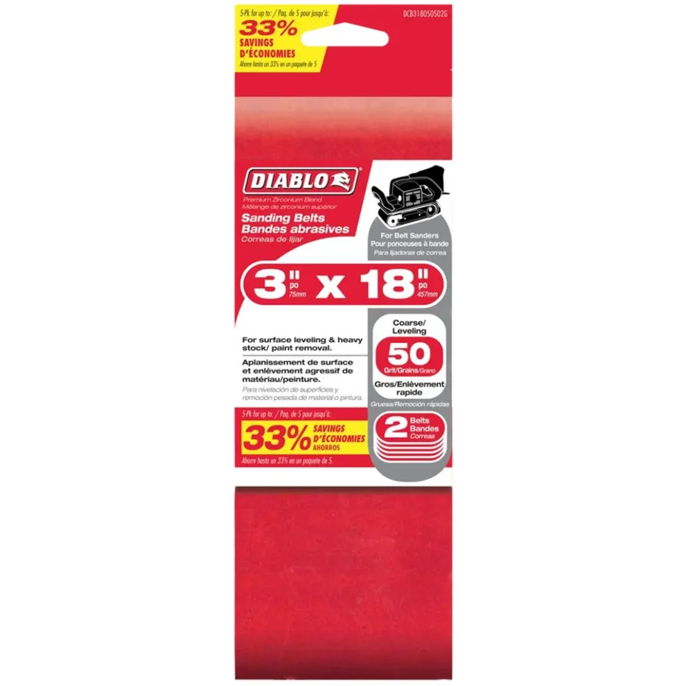 Diablo 3 in. x 18 in. Sanding Belt 50 Grit 2PK DCB318050S02G