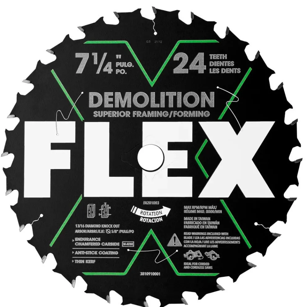 FLEX 7-1/4" 24T Demolition Superior Framing/Forming Circular Saw Blade FA201003-10B