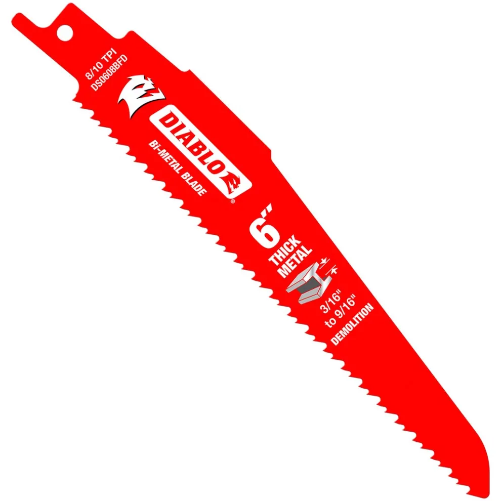 Freud Diablo 6" 8/10 TPI Bi-Metal Reciprocating Saw Blade for Thick Metal/Demolition (5-Pack) DS0608BFD5