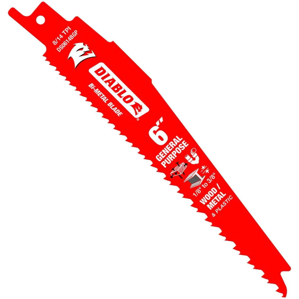 Freud Diablo 6" Bi-Metal Recip Blade for Nail-Embedded Wood, Metal, and Plastic (5-Pack) DS0614BGP5