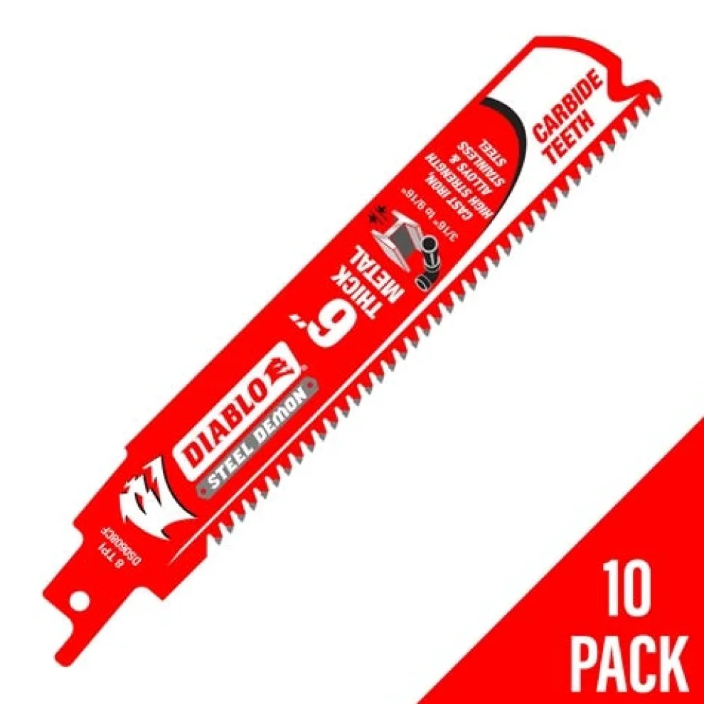 Freud Diablo 6" Steel Demon Thick Metal 8 TPI Carbide Reciprocating Saw Blade (10 Pack) DS0608CF10
