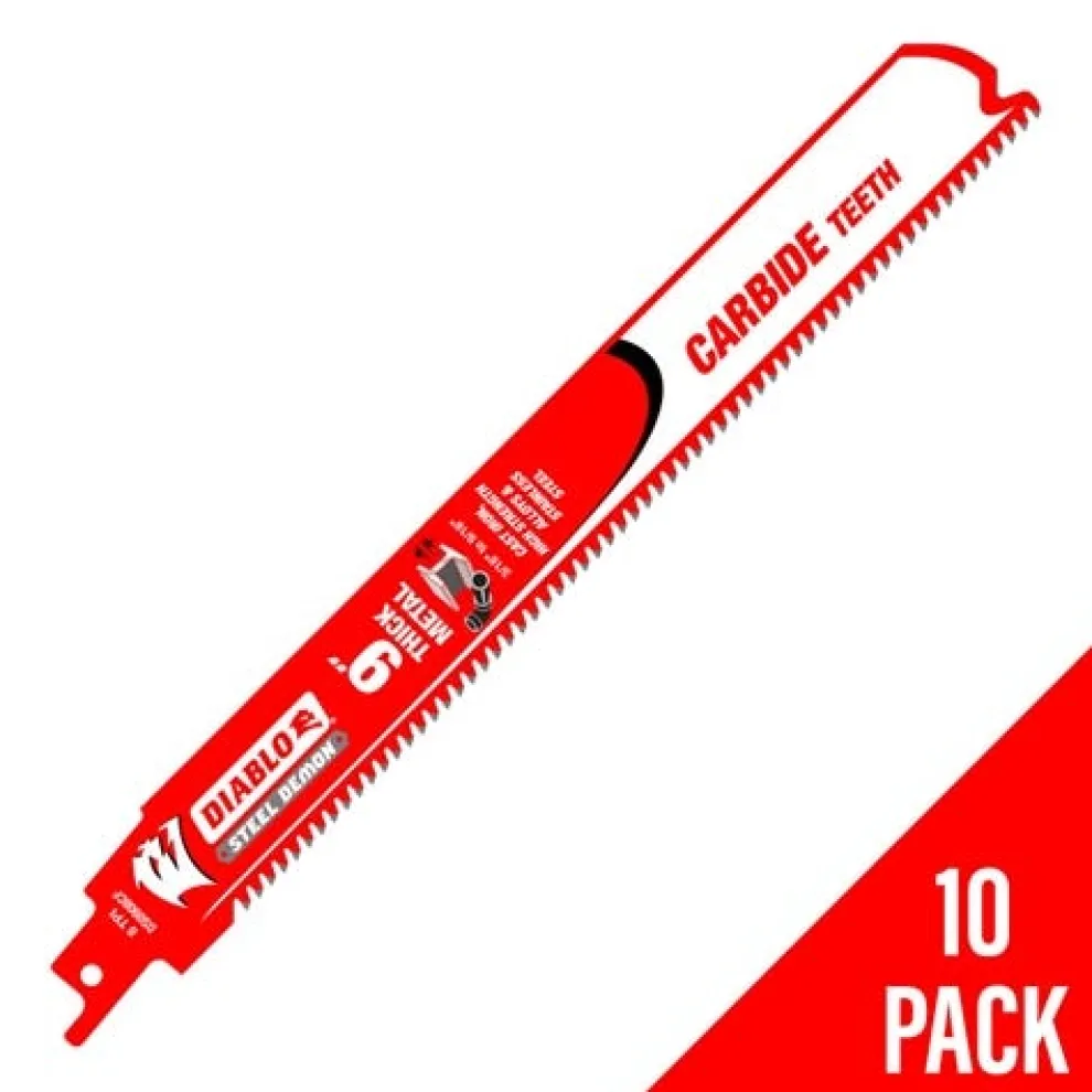 Freud Diablo 9" Steel Demon Thick Metal 8 TPI Carbide Reciprocating Saw Blade (10 Pack) DS0908CF10