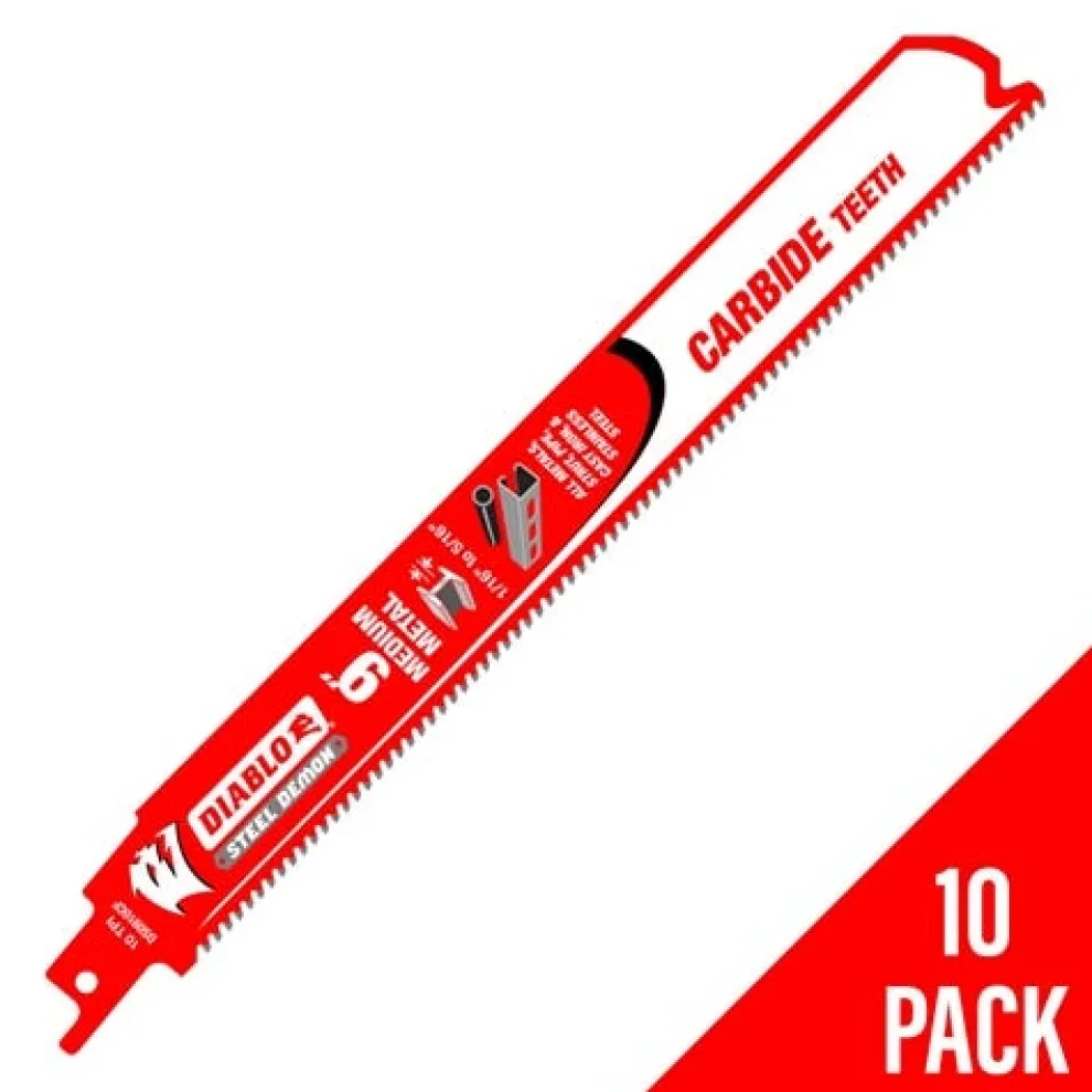 Freud Diablo 9" Steel Demon Medium Metal 10 TPI Carbide Reciprocating Saw Blade (10 Pack) DS0910CF10