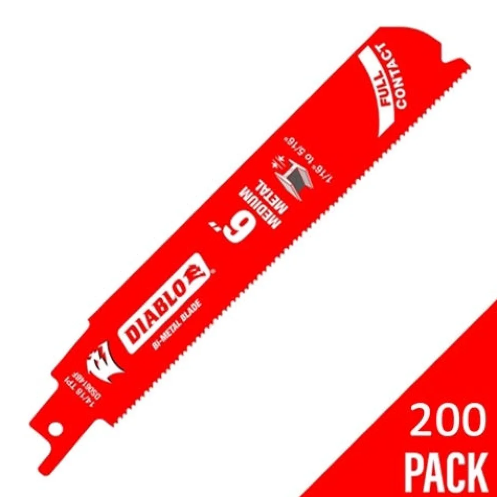 Freud Diablo 6" Steel Demon (Auto Demo) Medium Bi-Metal 14/18 TPI Reciprocating Saw Blade (200 Pack) DS0614WBF200
