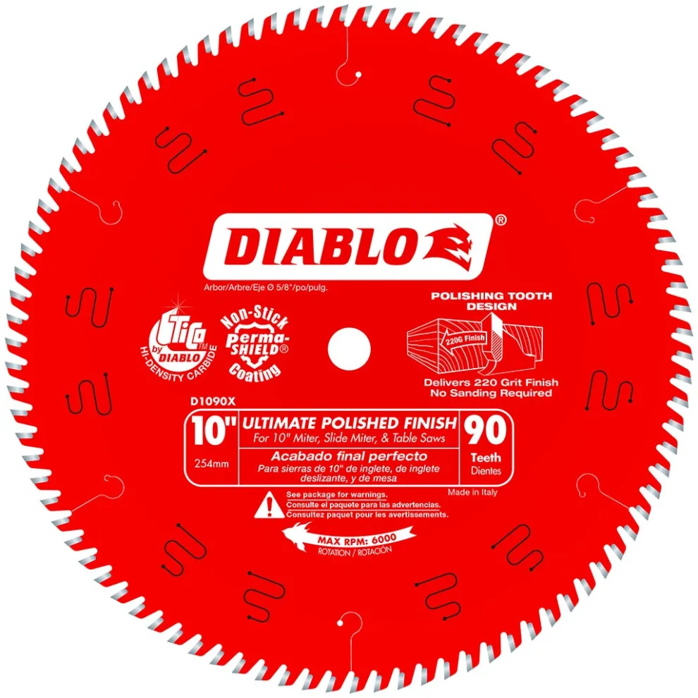 Freud Diablo 10" 90-Tooth Wood Ultimate Polished Finish Circular Saw Blade D1090X