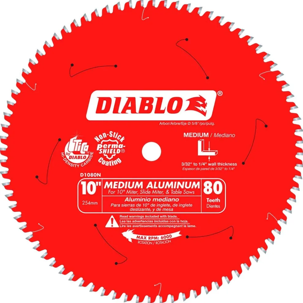 Freud Diablo 10" 80-Tooth Medium Aluminum Circular Saw Blade D1080N