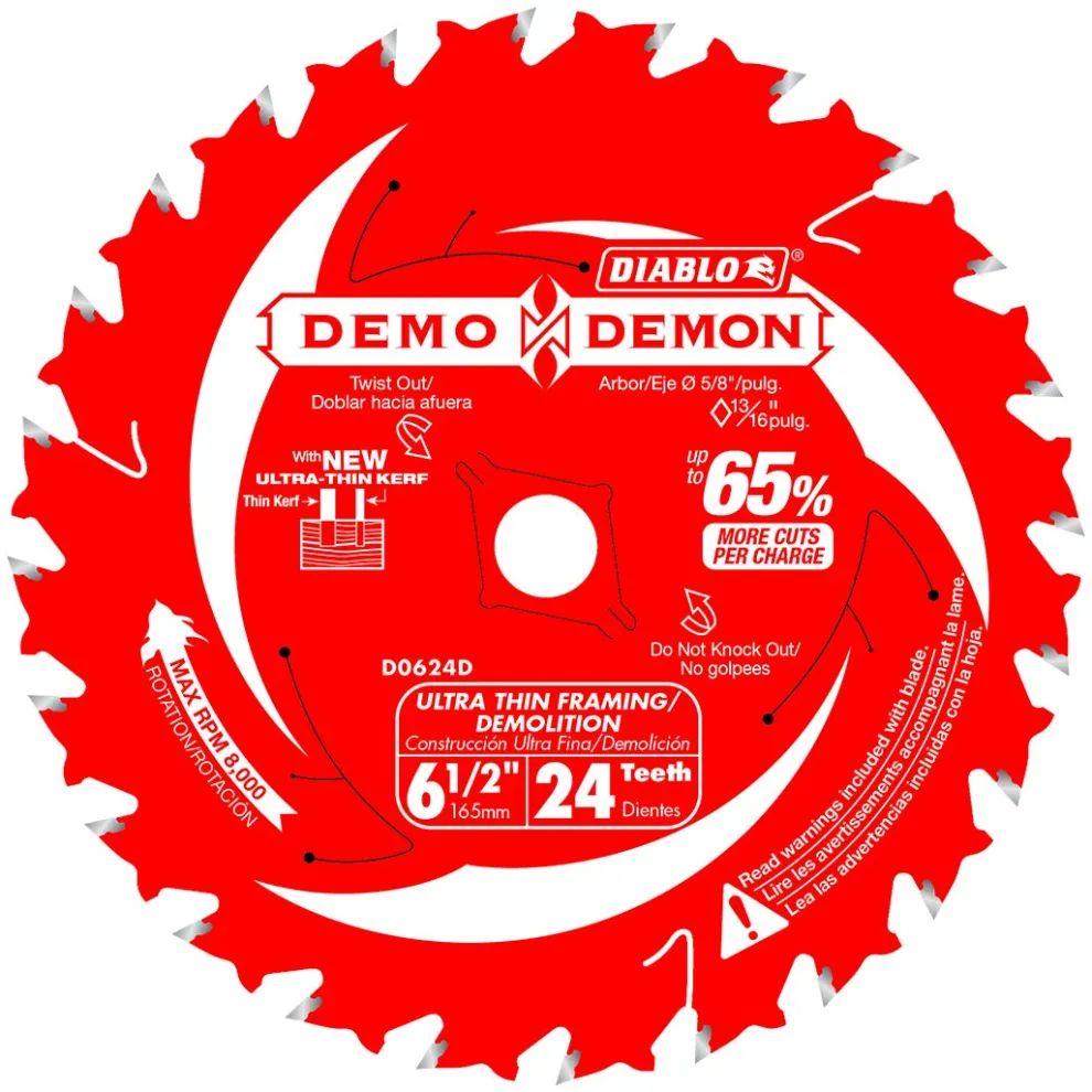 Freud Diablo 6-1/2" 24-Tooth Ultra-Thin Framing/Demolition Saw Blade D0624DA