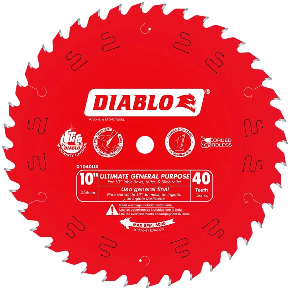 Freud Diablo 10" 40-Tooth Wood Ultimate General Purpose Circular Saw Blade D1040UX