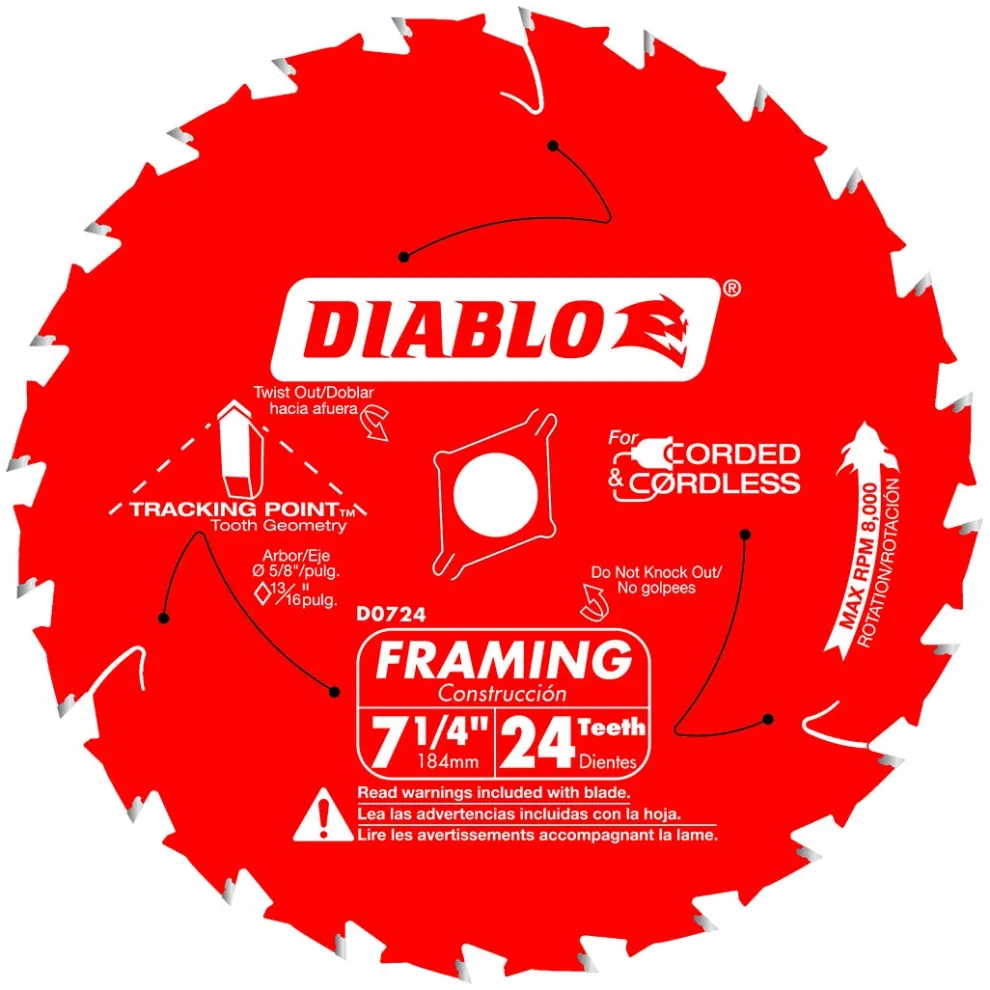 Freud Diablo 7-1/4" 24-Tooth Wood Framing Circular Saw Blade D0724A