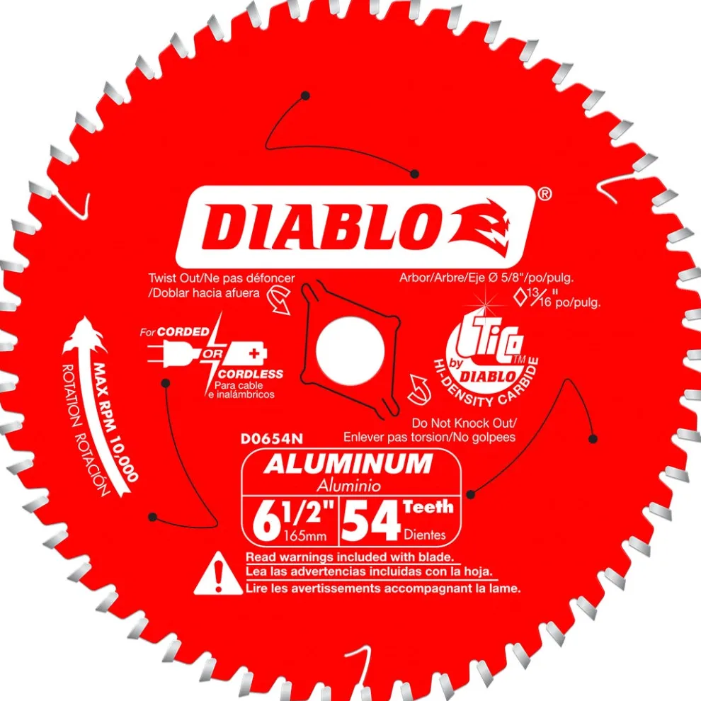Freud Diablo 6-1/2" x 54 Tooth Medium Aluminum Cutting Saw Blade D0654NA