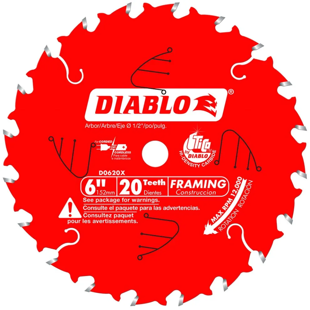 Freud Diablo 6" x 20 Tooth Framing Saw Blade for Porter Cable Saw Boss D0620X