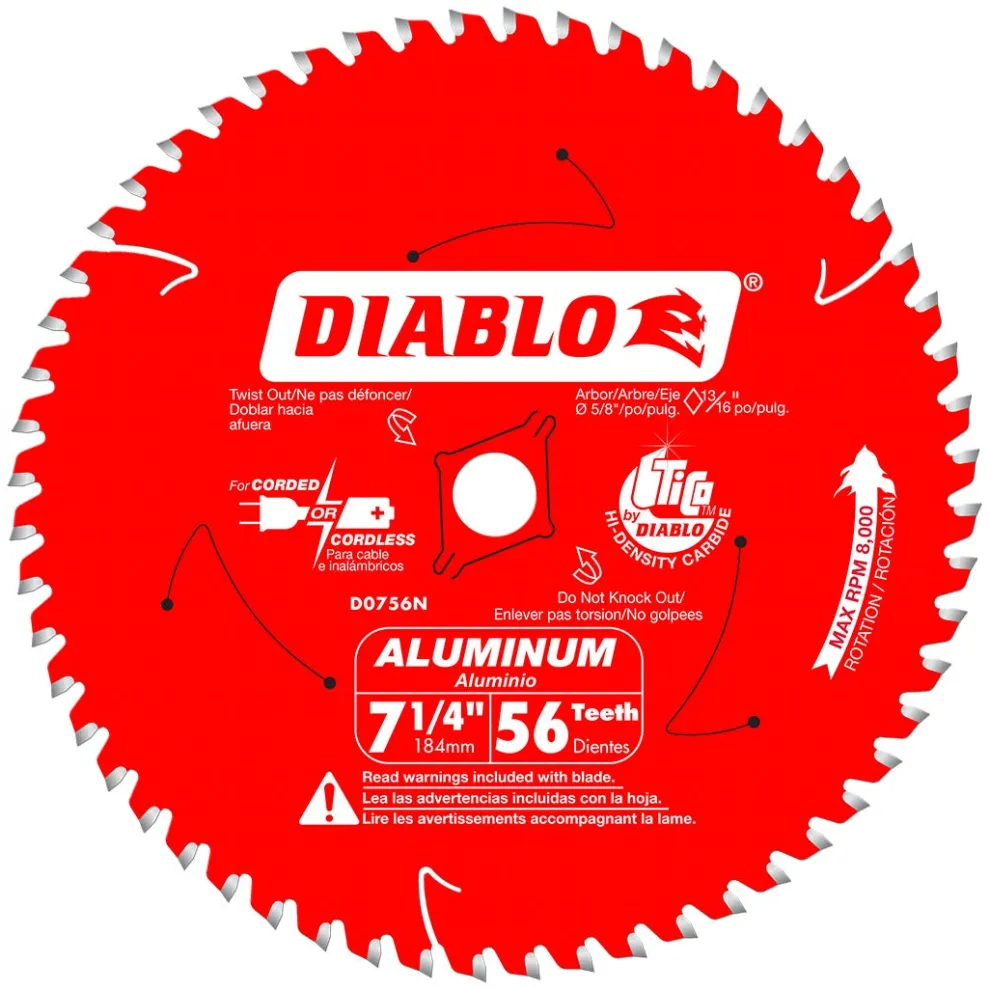 Freud Diablo 7-1/4" x 56 Tooth Thick Aluminum Cutting Saw Blade D0756NA