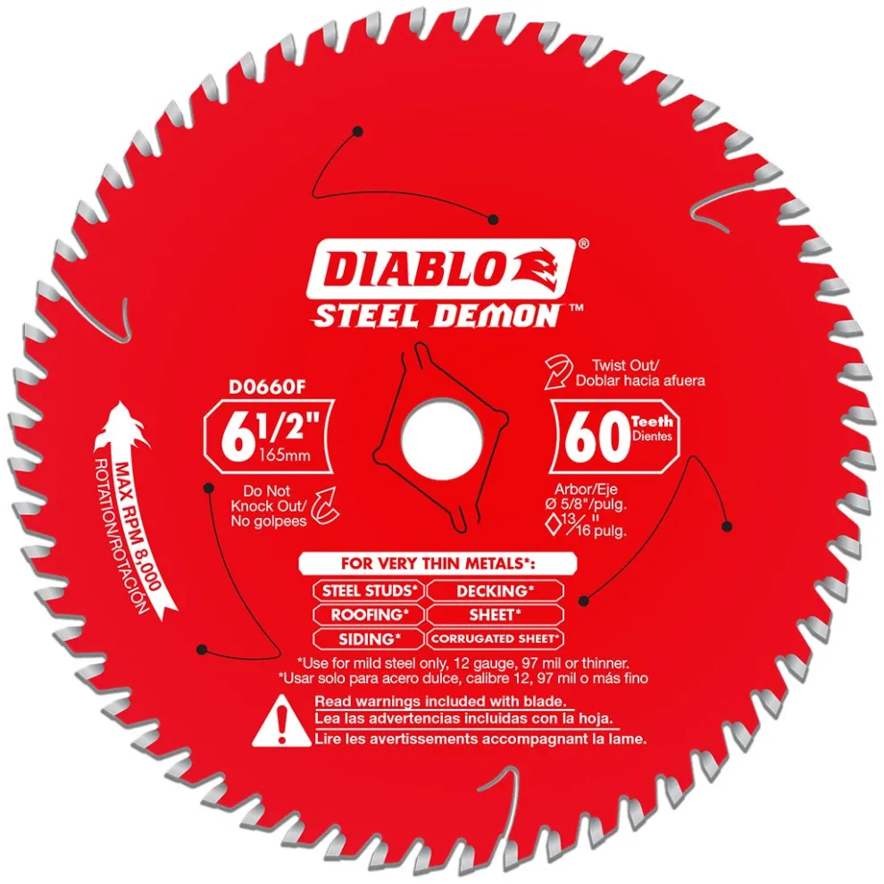 Freud Diablo 6-1/2" x 60-Tooth Steel Demon Saw Blade for Very Thin Mild Steels D0660FA