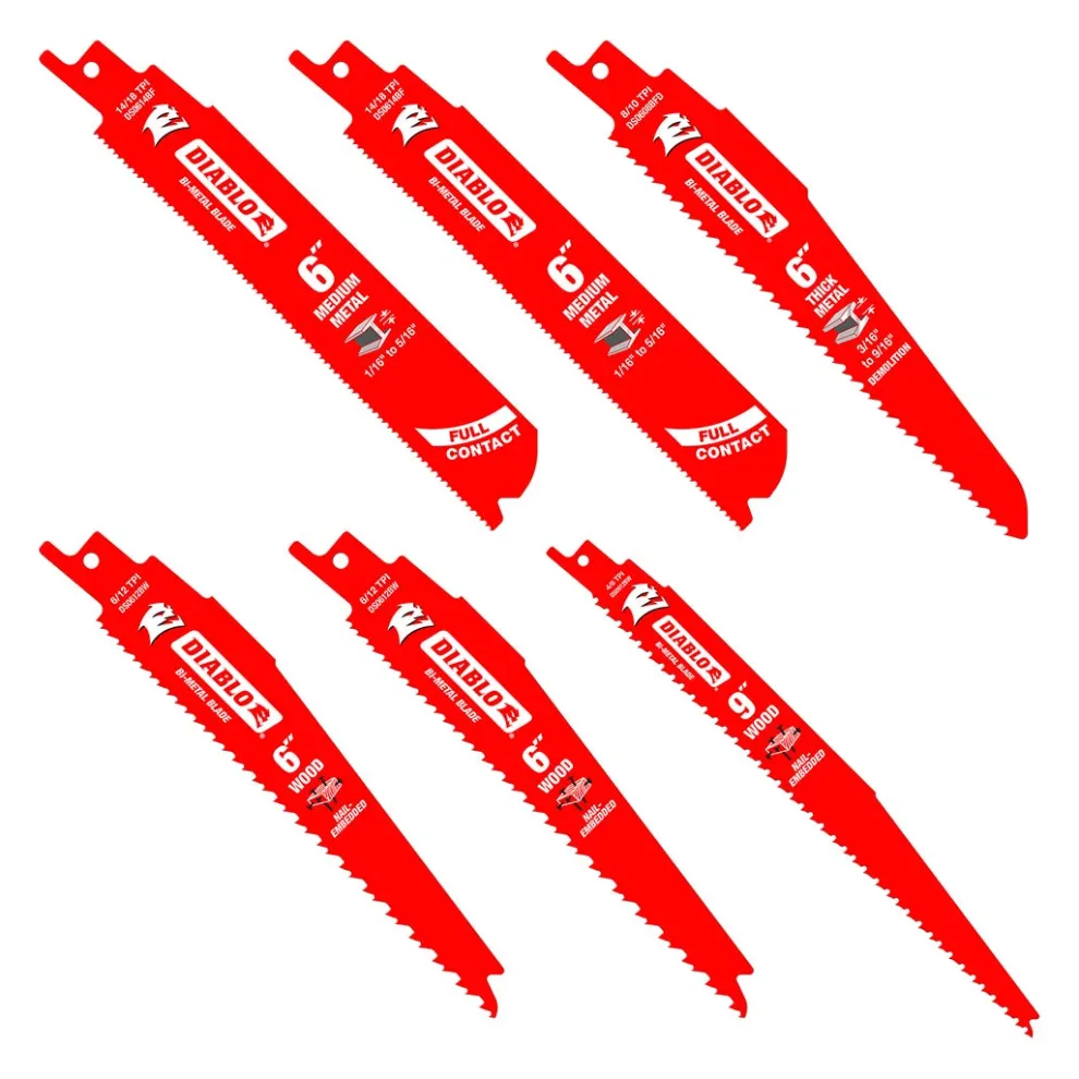 Freud Diablo Bi-Metal Reciprocating Saw Blade Set for Wood and Metal Demolition (6-Piece) DS006S
