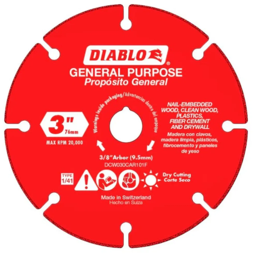 Freud Diablo Blades 3" Carbide Grit Multi-Material Cut-Off Disc DCW030CAR101F