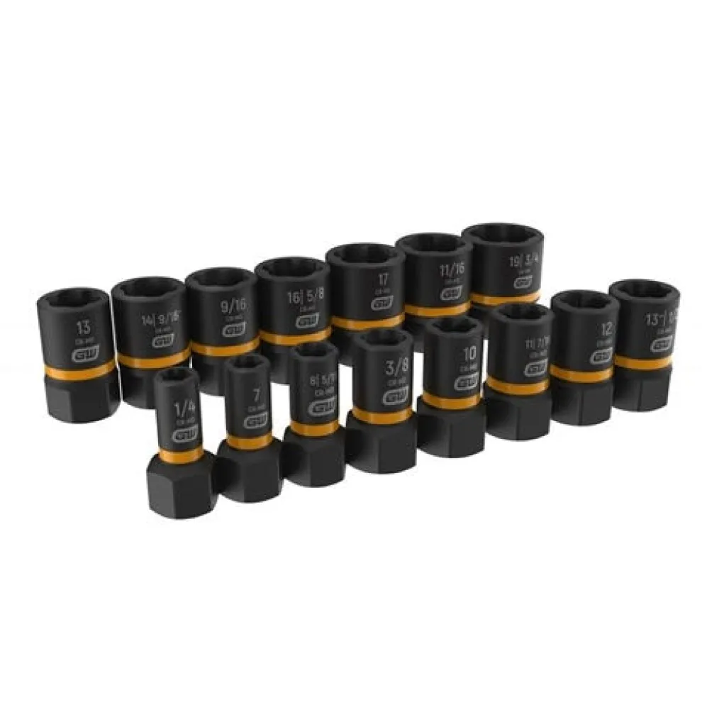 Gearwrench 15 Piece 1/4" & 3/8" Bolt Biter Impact Extraction Socket Set 84783