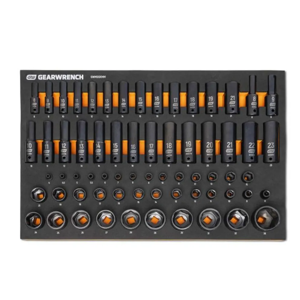 Gearwrench 66 Piece 1/4", 3/8", 1/2" Drive 6 Point Metric Impact Socket Set w/ Foam Storage Tray GWMSISKMM