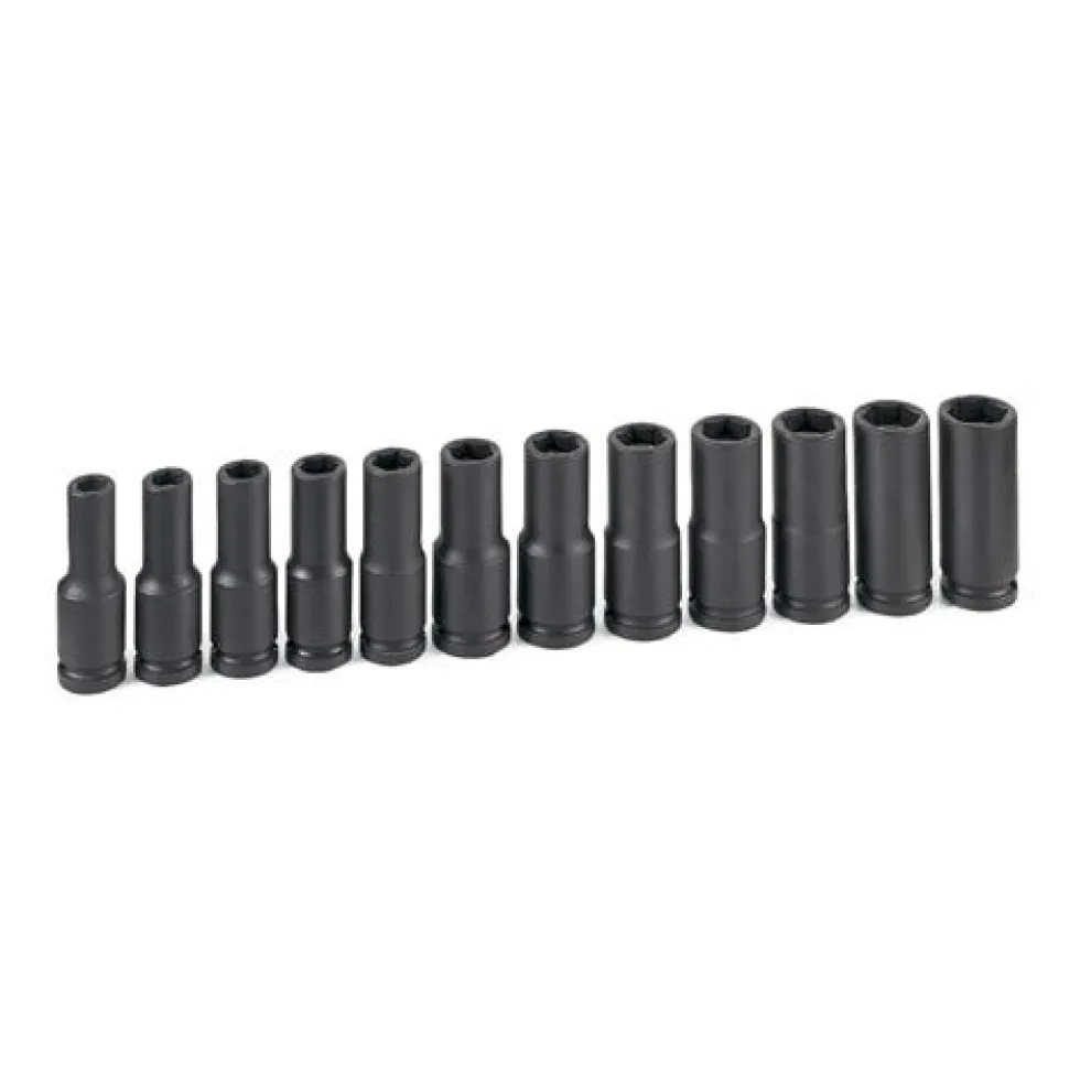 Grey Pneumatic 12 Piece 1/2" Drive 6-Point Deep Length Magnetic Impact Socket Set (Metric) 1512MDG