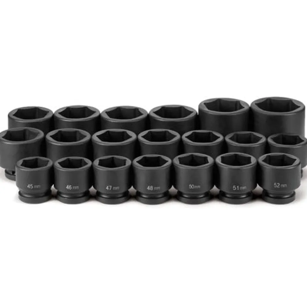 Grey Pneumatic 20 Piece 1'' Drive 6-Point Standard Length Impact Socket Set (Metric) 9020M