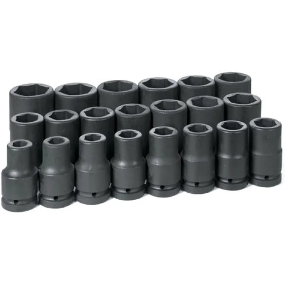 Grey Pneumatic 21 Piece 1'' Drive 6-Point Deep Length Impact Socket Set (SAE) 9021D