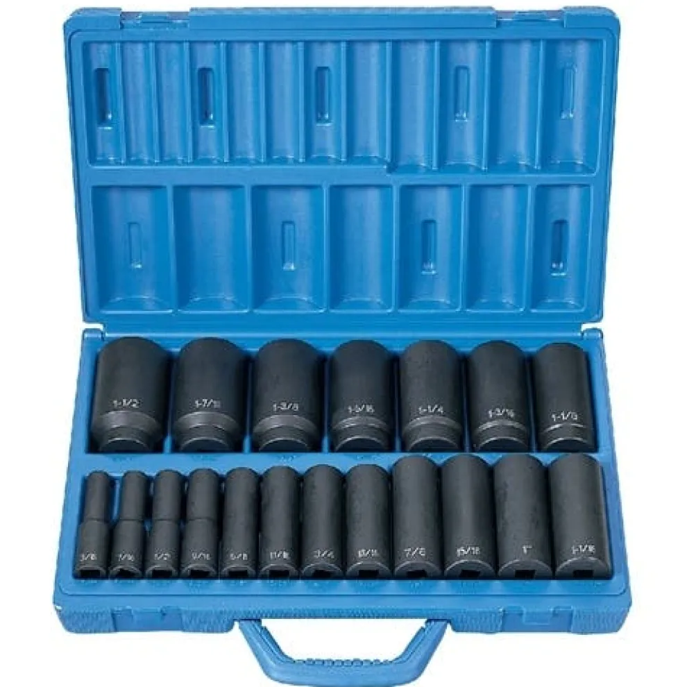 Grey Pneumatic 19 Piece 1/2" Drive Deep Length Impact Set (SAE) 1319D
