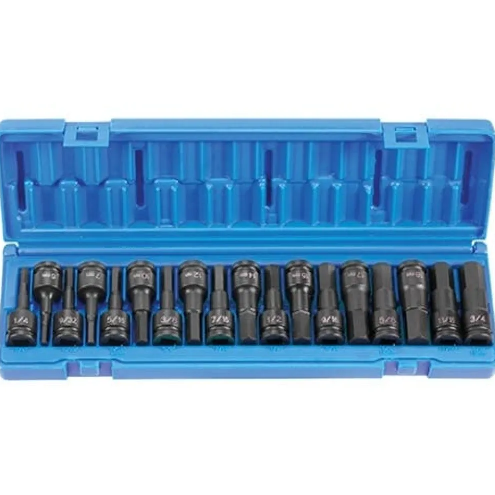 Grey Pneumatic 18 Piece 1/2" Drive Standard Hex Impact Socket Set (SAE & Metric) 1598HC
