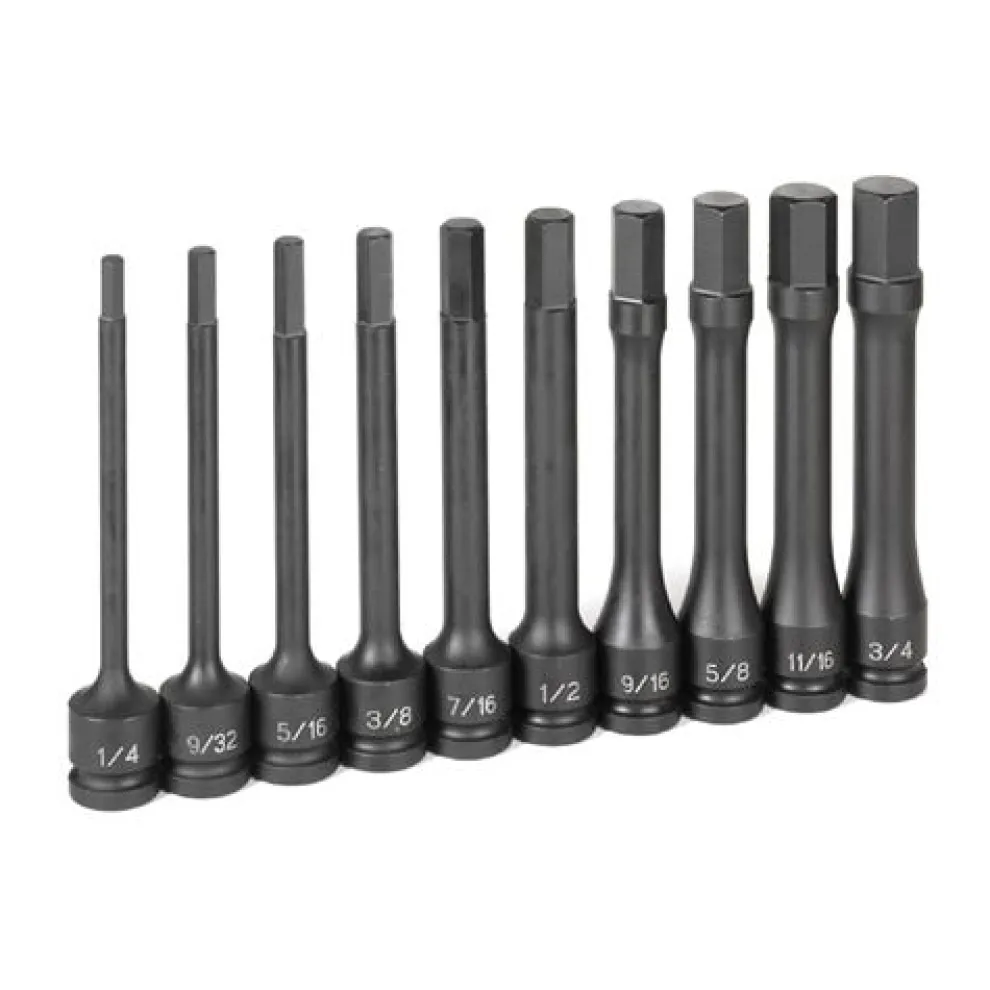 Grey Pneumatic 10 Piece 1/2" Drive x 5/8" Hex 6" Length Impact Socket Set (SAE) 1360H