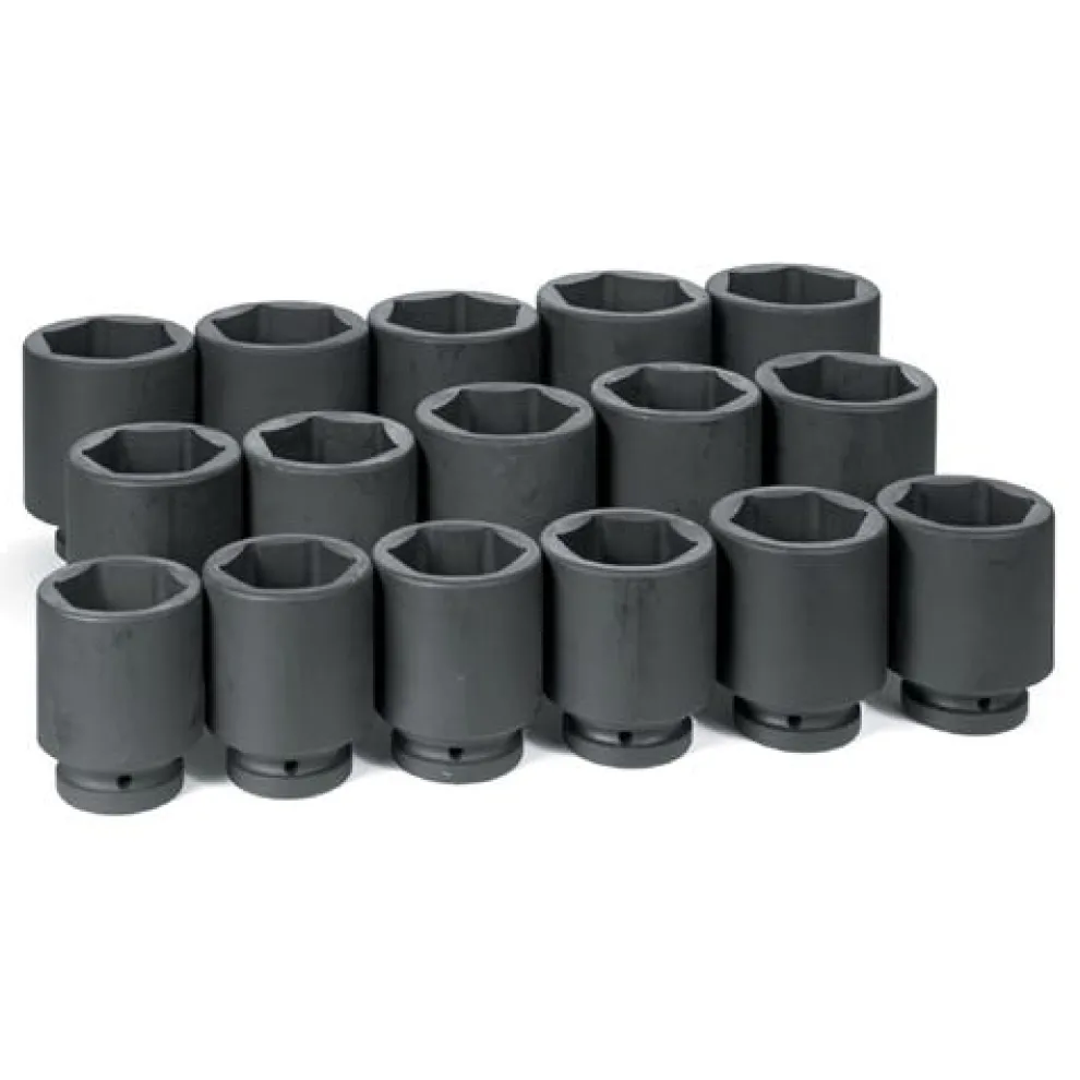 Grey Pneumatic 16 Piece 1'' Drive 6-Point Deep Length Impact Socket Set (SAE) 9016D