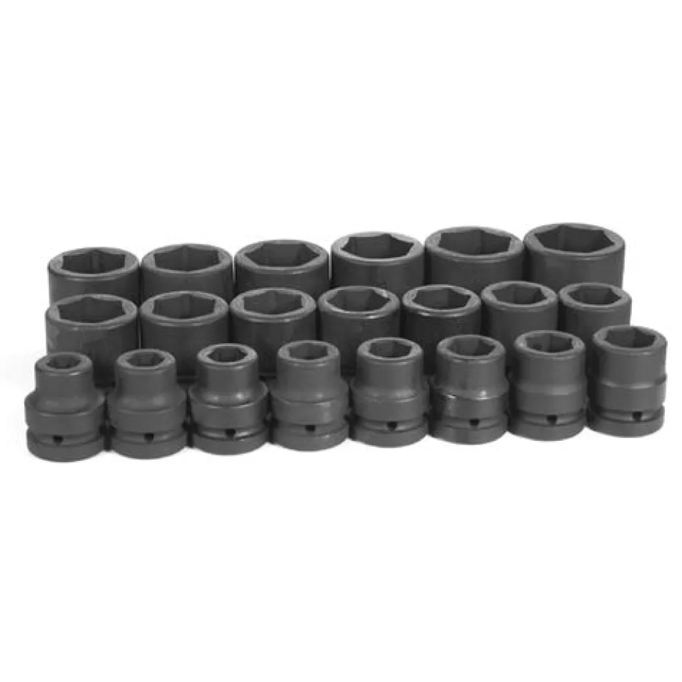 Grey Pneumatic 21 Piece 1'' Drive 6-Point Standard Length Impact Socket Set (SAE) 9021