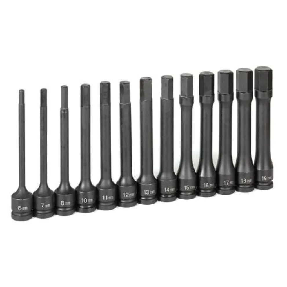 Grey Pneumatic 13 Piece 1/2" Drive Hex 6" Length Impact Socket Set (Metric) 1363MH