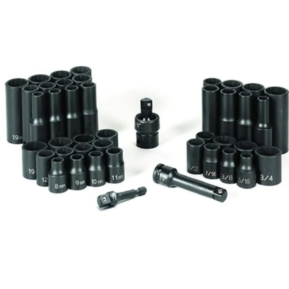 Grey Pneumatic 43 Piece 3/8" Drive 12 Point Impact Socket Set (SAE & Metric) 1643RD