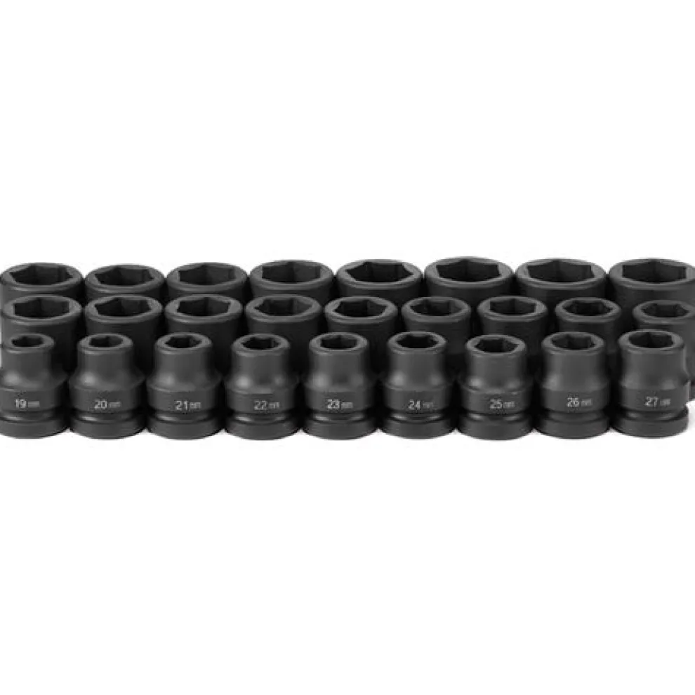 Grey Pneumatic 26 Piece 1" Drive 6-Point Standard Length Impact Socket Set (Metric) 9026M