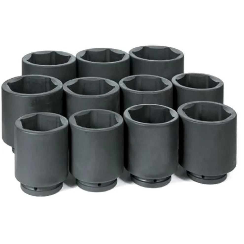 Grey Pneumatic 11 Piece 1" Drive 6-Point Deep Length Impact Socket Set (SAE) 9011D