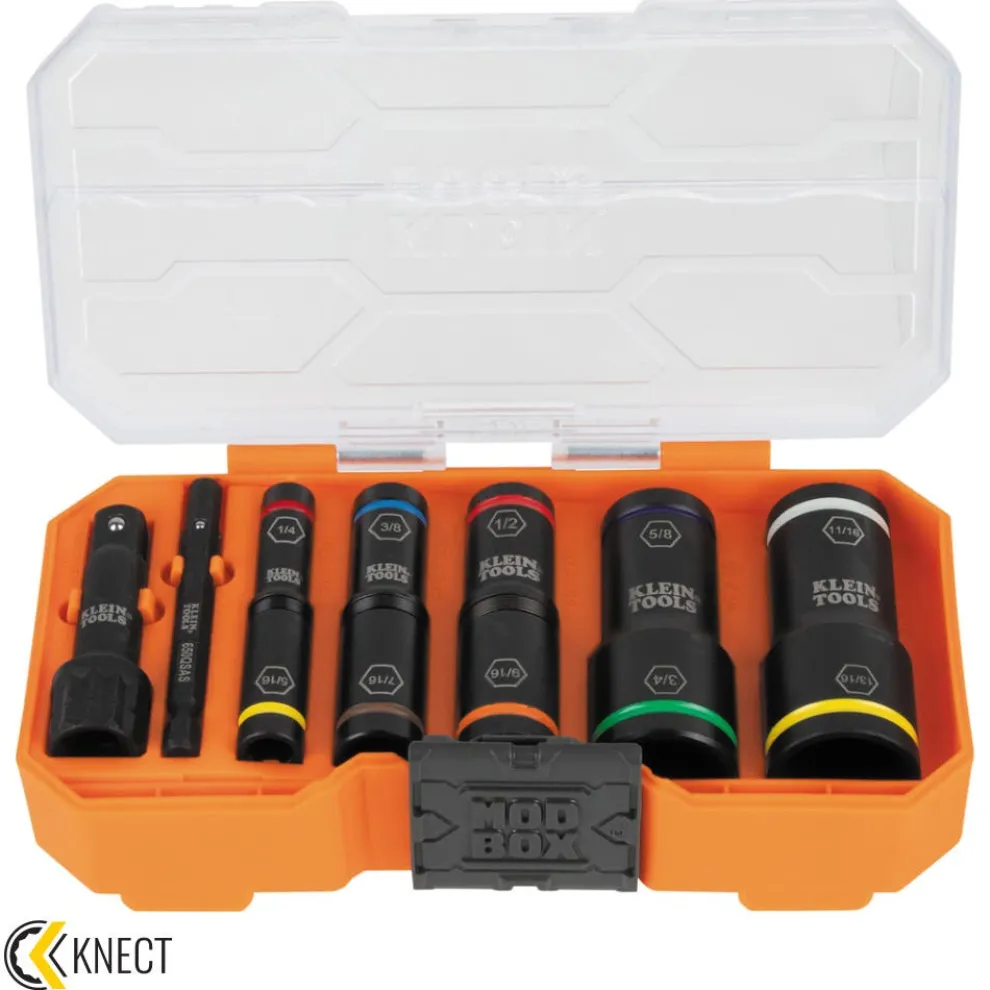 Klein Heavy Duty Flip Impact Socket Set, SAE, 8-Piece 65618