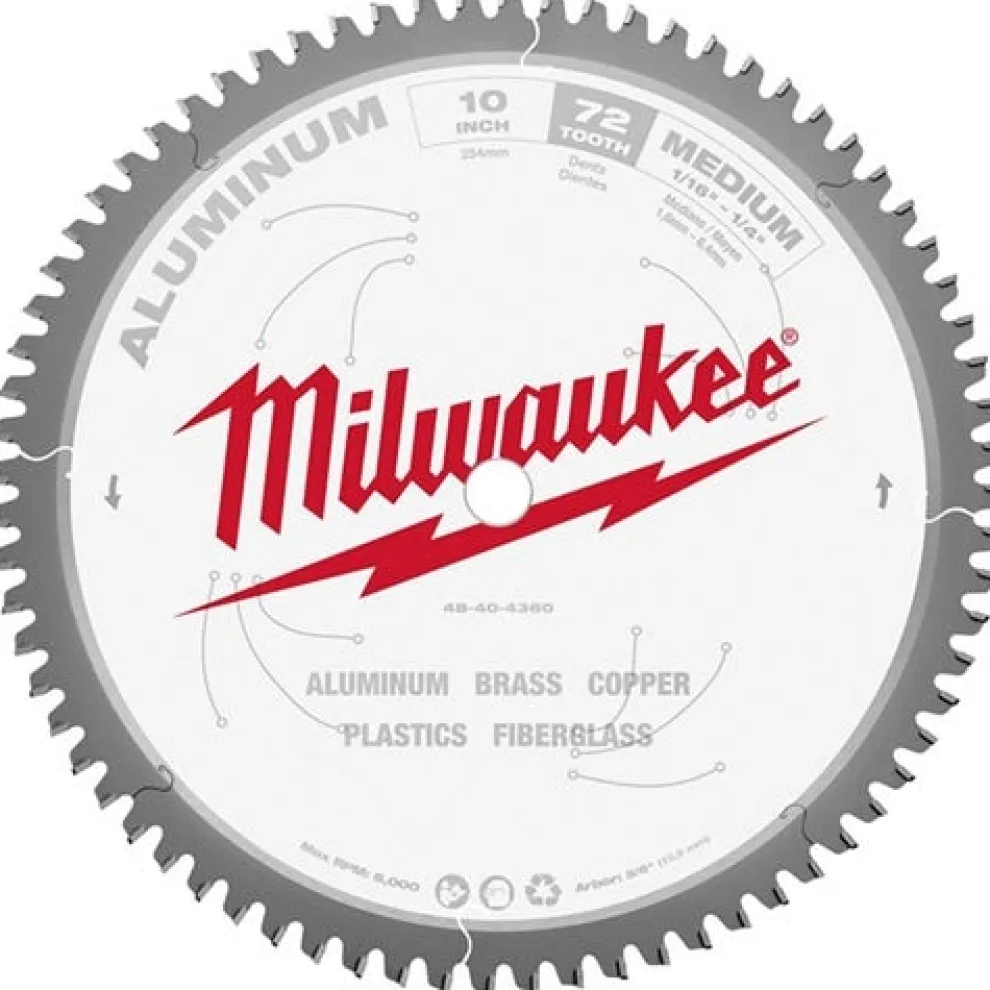 Milwaukee 10" 72 Tooth 5/8" Arbor Circular Saw Aluminum Cutting Blade 48-40-4360