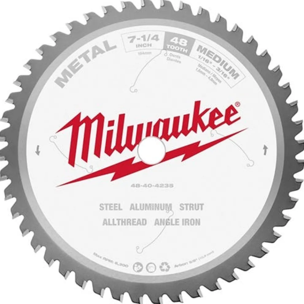 Milwaukee 7-1/4" 48 Tooth 5/8" Arbor Circular Saw Metal Cutting Blade 48-40-4235