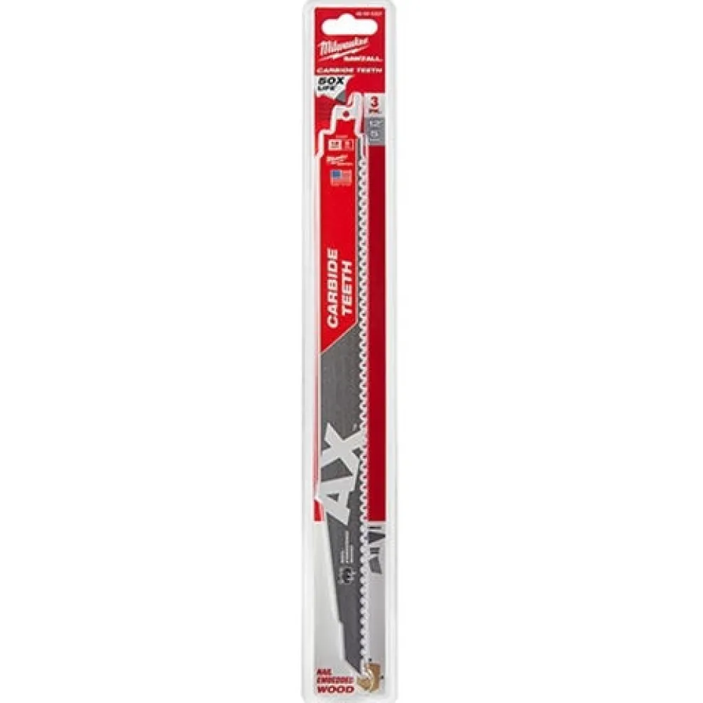 Milwaukee 12" 5 TPI Ax Carbide Sawzall Reciprocating Saw Blade (3 Pack) 48-00-5327
