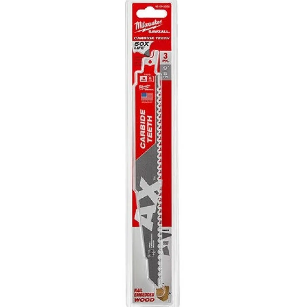Milwaukee 9" 5 TPI Carbide Axe Sawzall Reciprocating Saw Blade (3 Pack) 48-00-5326