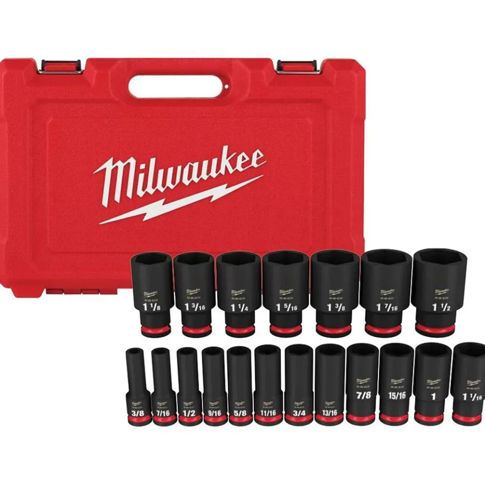 Milwaukee 19 Piece SHOCKWAVE Impact Duty 1/2" Drive SAE Deep 6 Point Socket Set 49-66-7012