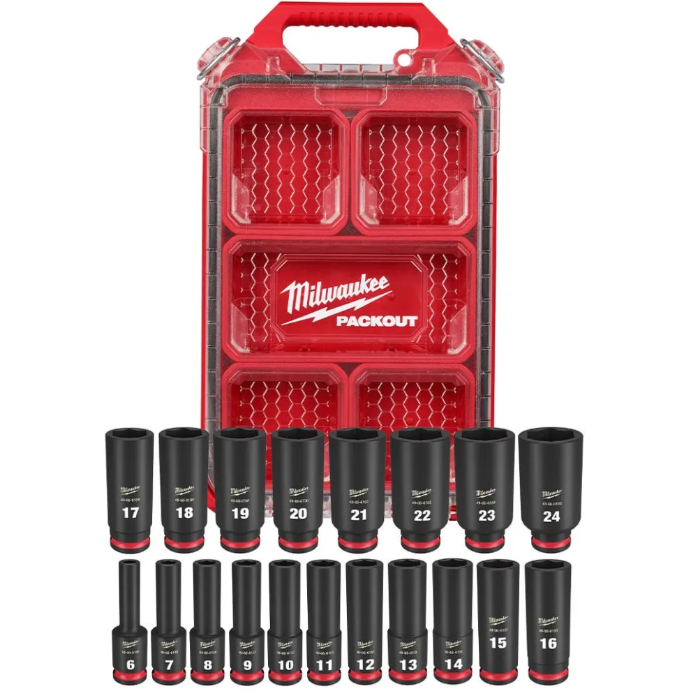 Milwaukee 19 Piece SHOCKWAVE Impact Duty 3/8" Drive Metric PACKOUT Deep Socket Set 49-66-6801
